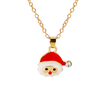 Christmas Alloy Santa Claus Tree Pendant Necklace