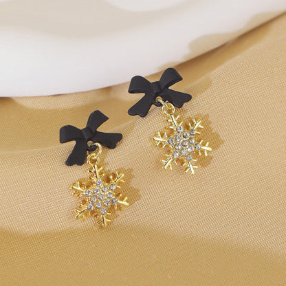 Christmas Fashion Alloy Earrings With Black Red Bowknot