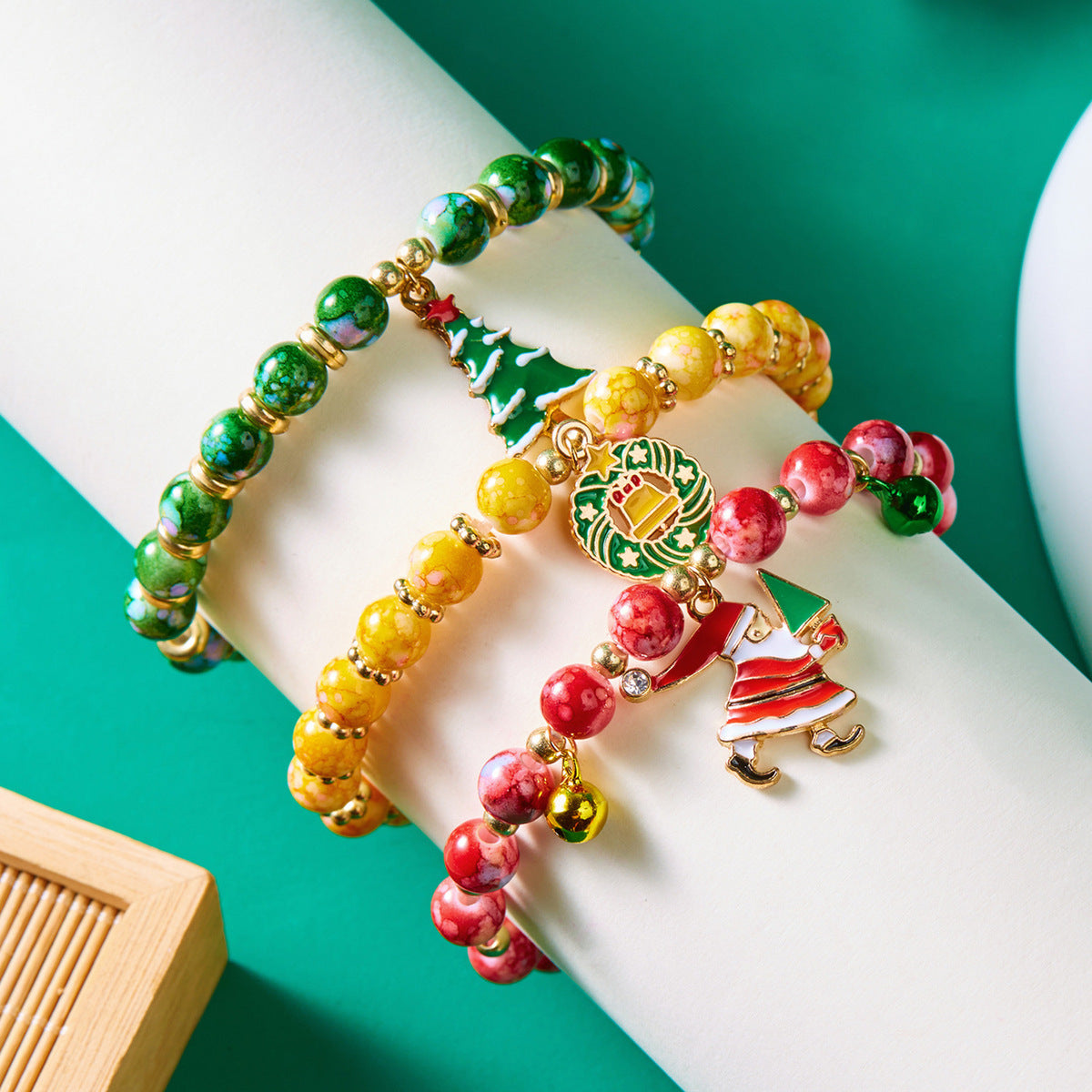 Christmas Alloy Beaded Bracelet Three Piece Set