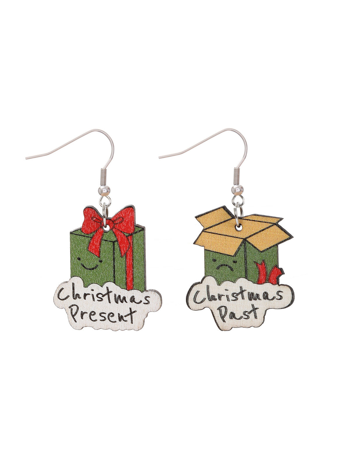 Christmas Wooden Earrings Snowman And Tree Style