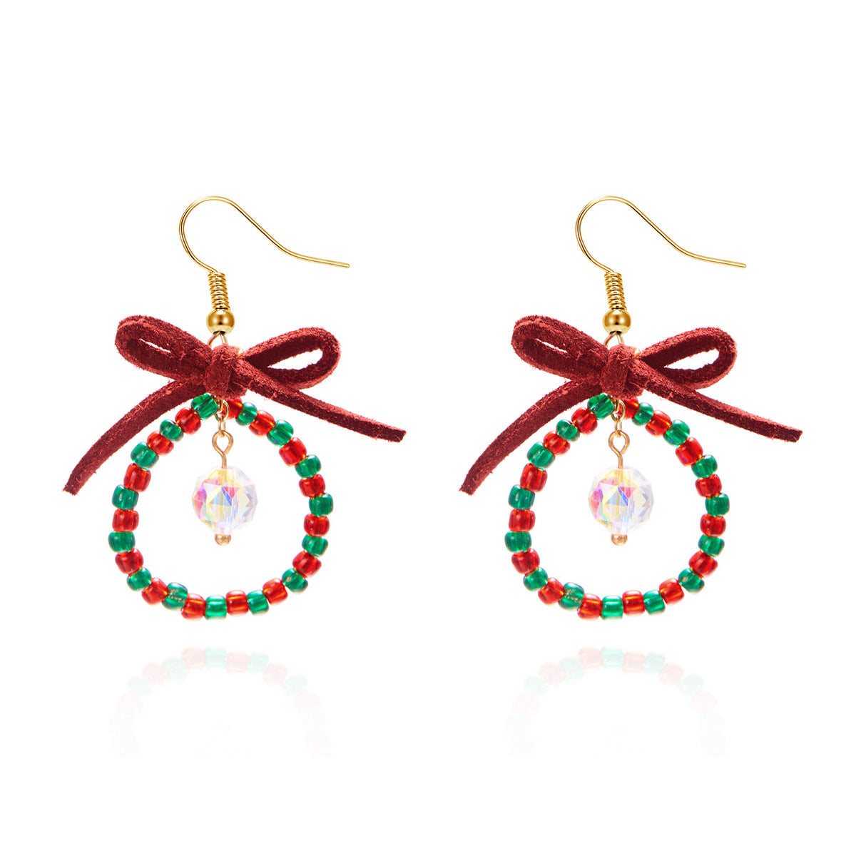 Women Christmas Earrings Multicolor Beads Bowknot Design