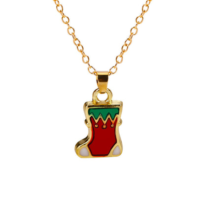 Christmas Alloy Santa Claus Tree Pendant Necklace