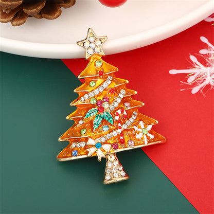 Christmas Tree Brooch Alloy Oil Drop Rhinestone