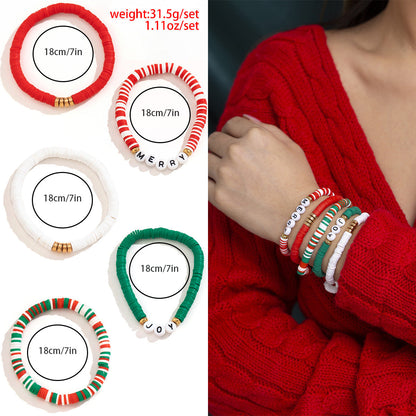 Christmas Women Soft Pottery Beaded Bracelet Set
