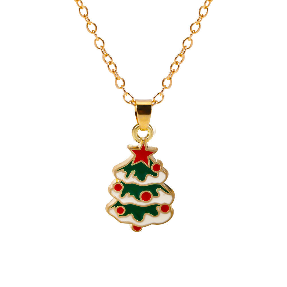 Christmas Alloy Santa Claus Tree Pendant Necklace
