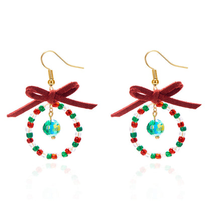Women Christmas Earrings Multicolor Beads Bowknot Design