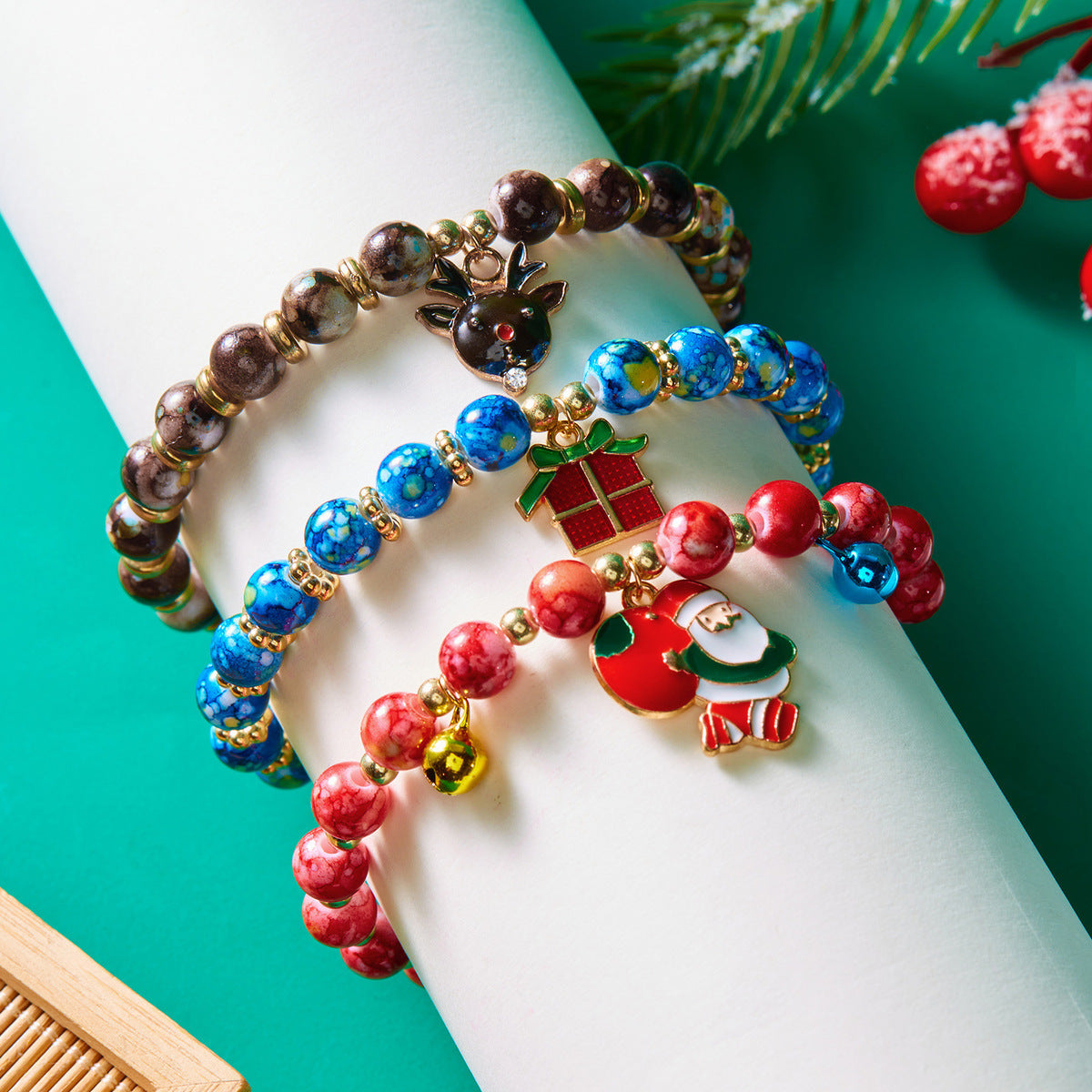 Christmas Alloy Beaded Bracelet Three Piece Set
