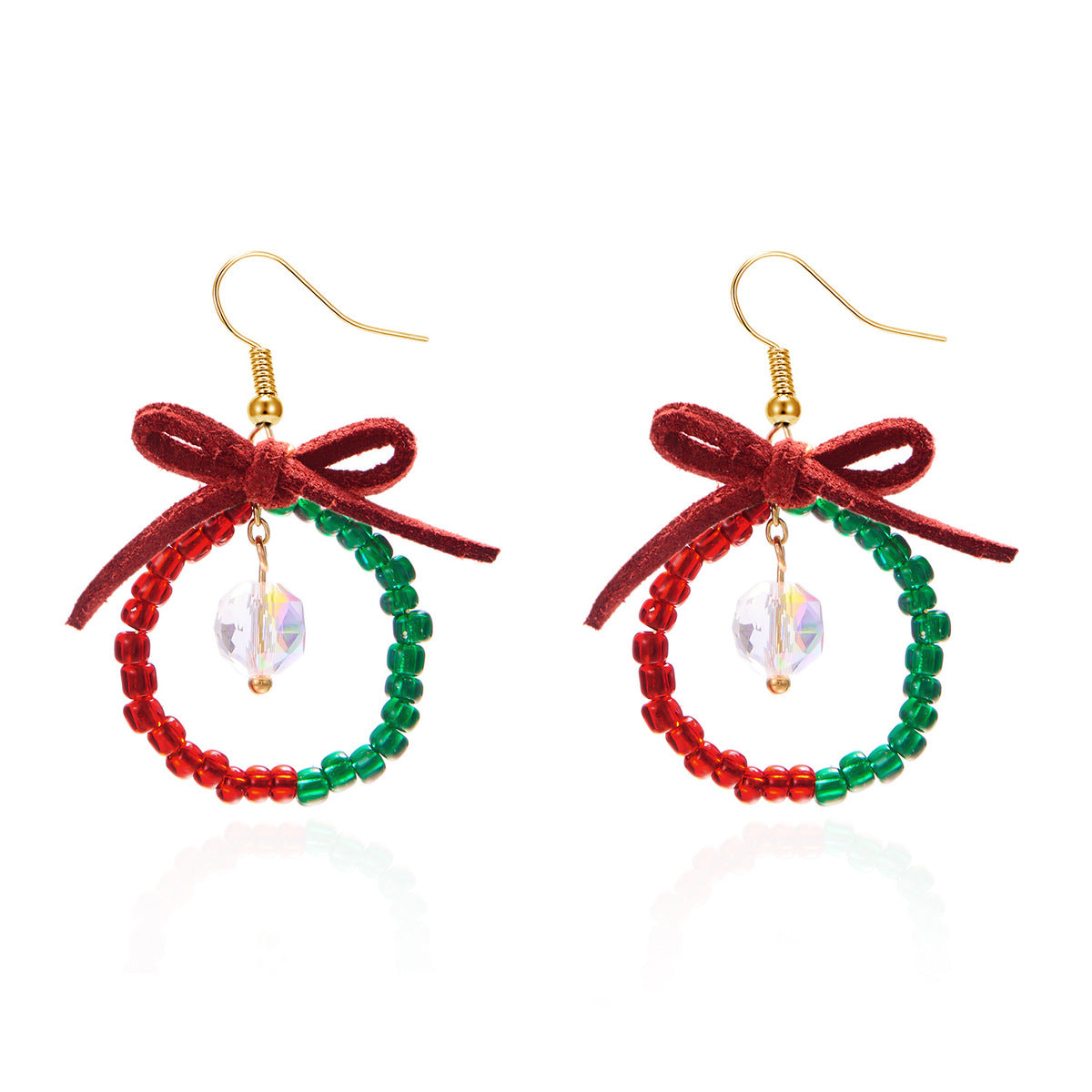 Women Christmas Earrings Multicolor Beads Bowknot Design
