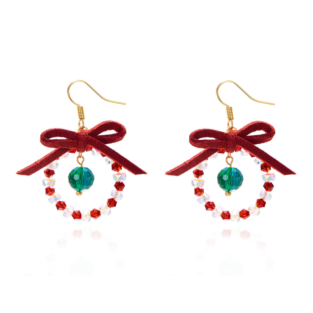 Women Christmas Earrings Multicolor Beads Bowknot Design