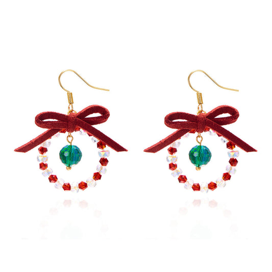 Women Christmas Earrings Multicolor Beads Bowknot Design