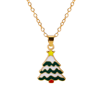 Christmas Alloy Santa Claus Tree Pendant Necklace