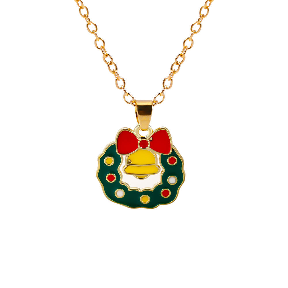 Christmas Alloy Santa Claus Tree Pendant Necklace