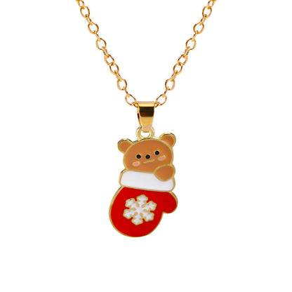 Christmas Alloy Santa Claus Tree Pendant Necklace