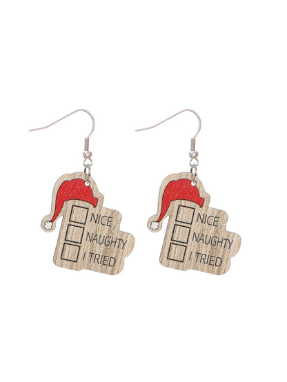 Christmas Wooden Earrings Snowman And Tree Style