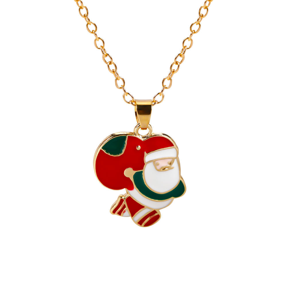 Christmas Alloy Santa Claus Tree Pendant Necklace