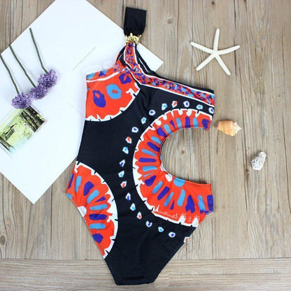 Print Triangle Piece Creative Single Shoulder Swimsuit