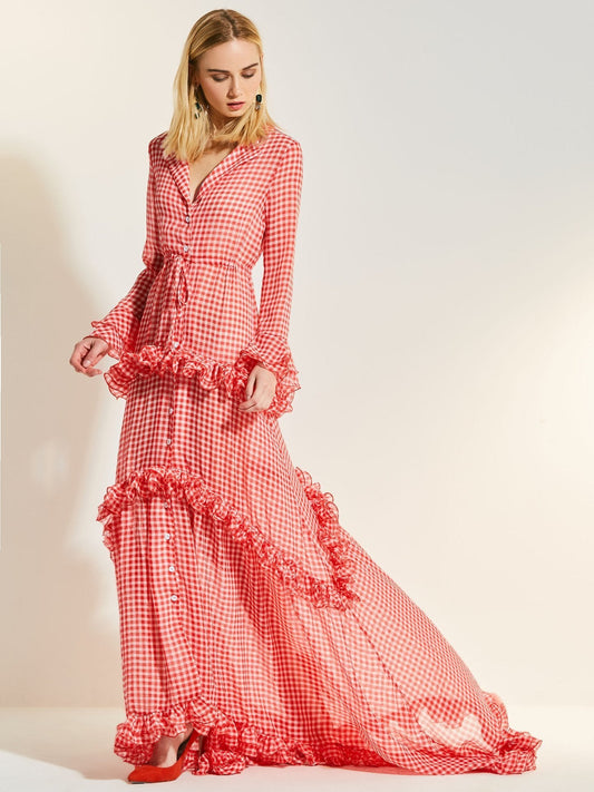 Ankle Length  Lace Deep V-Neck Dress Dragging Evening Dress