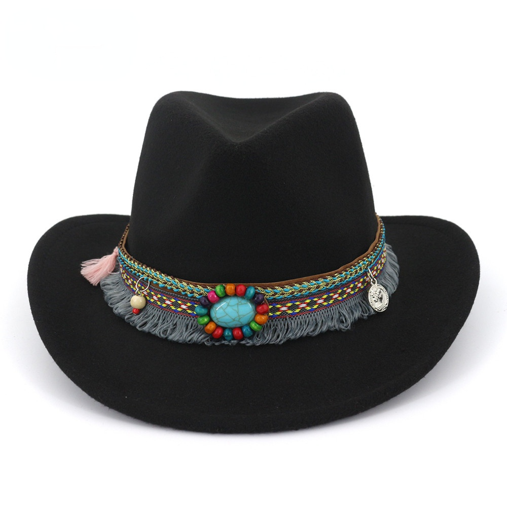 Autumn And Winter New Woolen Top Hat Ethnic Minority Fashion Hat Men'S And Women'S Couple Hat Western Cowboy Jazz Hat