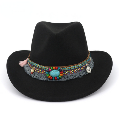 Autumn And Winter New Woolen Top Hat Ethnic Minority Fashion Hat Men'S And Women'S Couple Hat Western Cowboy Jazz Hat