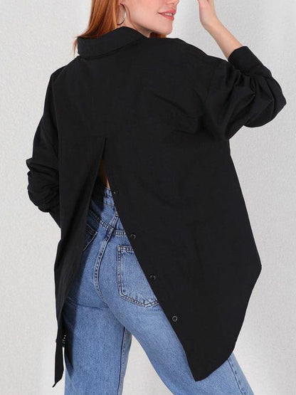 Loose Solid Color Split-Back Long Sleeves Blouses