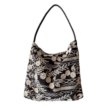 Cosbai - Embroidered Flower Shoulder Tote Bag - Basic &amp; Simple