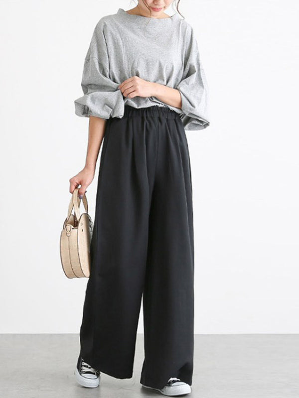 Uraban Simple Solid Color Plus Loose Casual Wide-Leg Pants