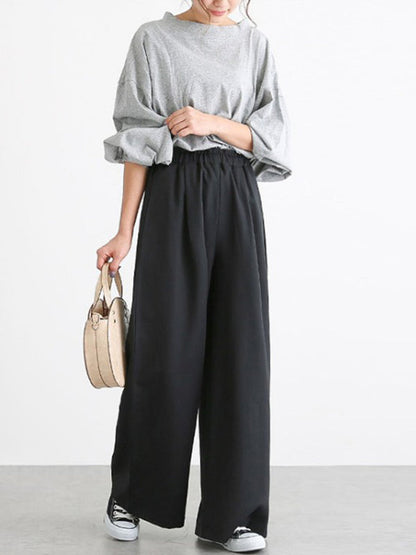 Uraban Simple Solid Color Plus Loose Casual Wide-Leg Pants