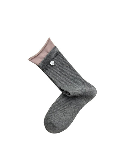 Rufia - Grey Pink Plaid Bow Mid-Crew Socks