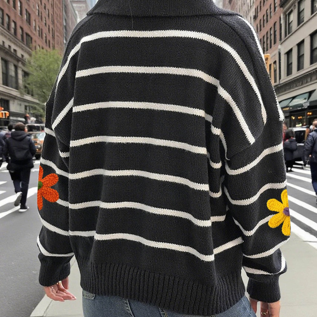 Crosa - Colorblock Flower Polo Sweater