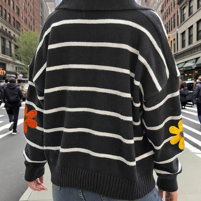 Crosa - Colorblock Flower Polo Sweater