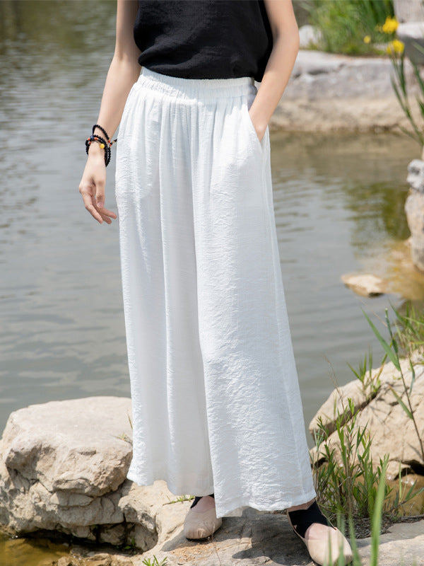 Simple Wide Legs Loose Elasticity Solid Color Casual Pants Bottoms