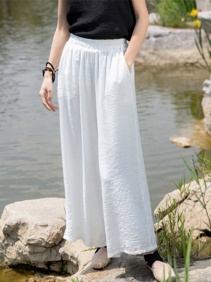 Simple Wide Legs Loose Elasticity Solid Color Casual Pants Bottoms
