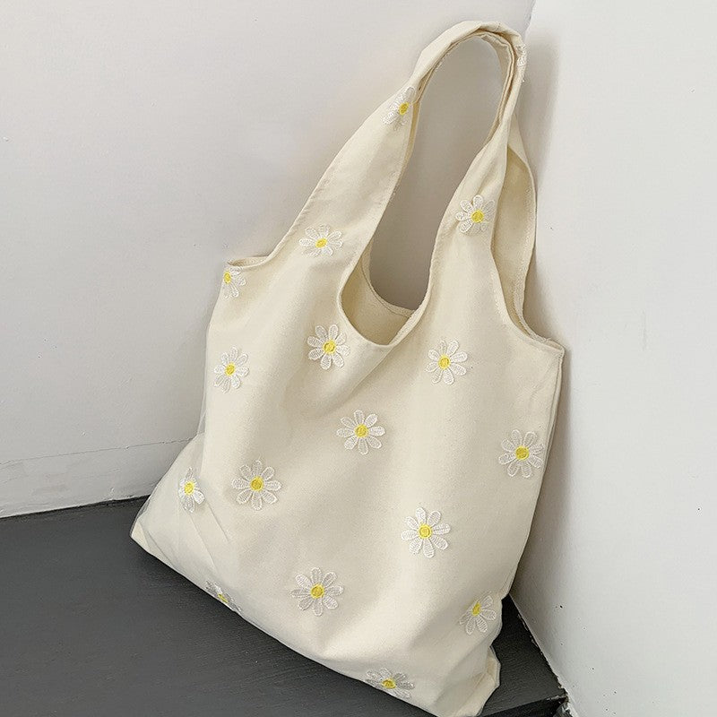 Daisy Flower Embroidered Canvas Bag