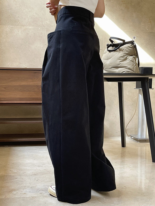 Original Loose Wide Legs Pleated Solid Color Pants