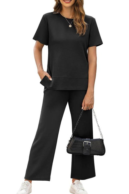 Women's Fashion Comfy Wide Leg 2 Piece Lounge Set