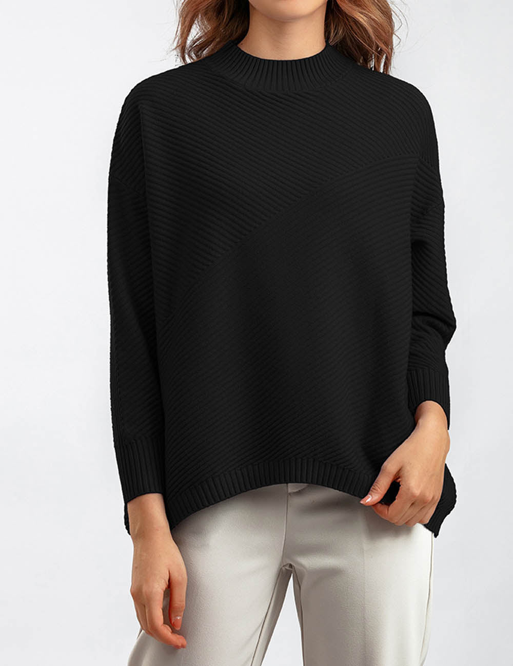 Retro Mock Neck Oversized Pullover Knit Sweater