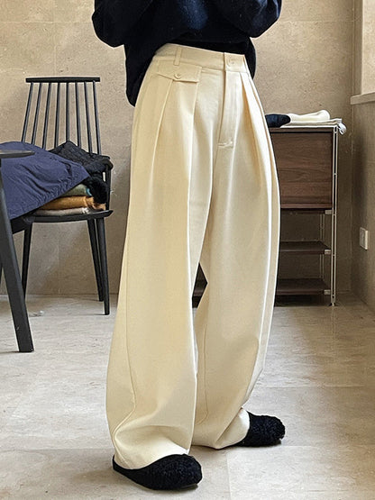 Loose Pleated Solid Color Casual Pants Bottoms