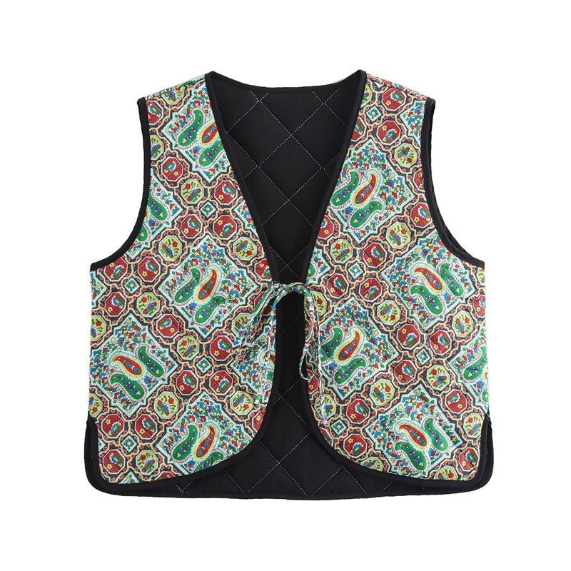 Fashion V-Neck Printed Cotton Vest