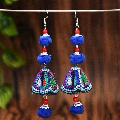 New Handmade Women'S Earrings Ethnic Style Original Joker Fabric Colored Ball Embroidered Earrings