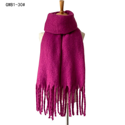 Winter Tassel Thickened Solid Color Scarf Shawl