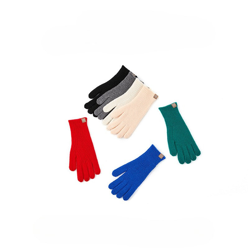 Solid Color Simple Ribbed Lengthen Knit Gloves