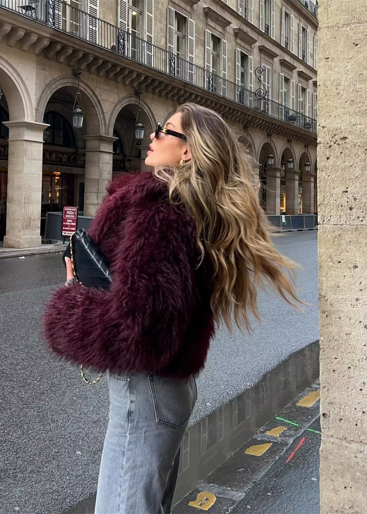 Faux Fur Winter Jacket Premium Burgundy
