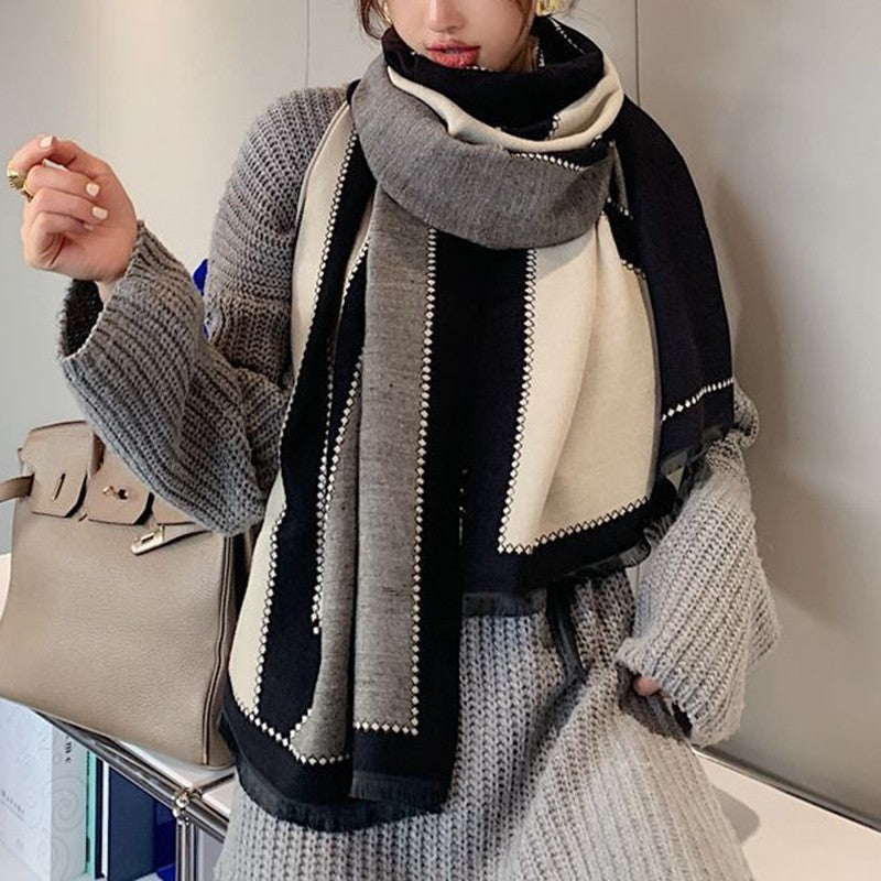 Color Block Long Warm Scarf