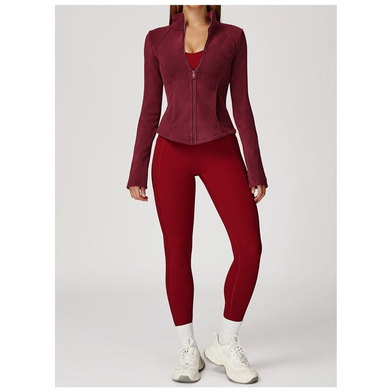 Solid Color Slim Fit Fleece Jacket