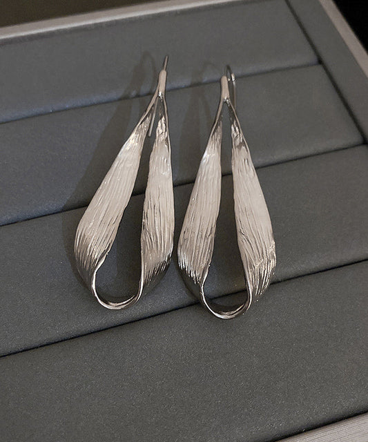 Casual Brown Metal Water Drop Leaf Hoop Earrings
