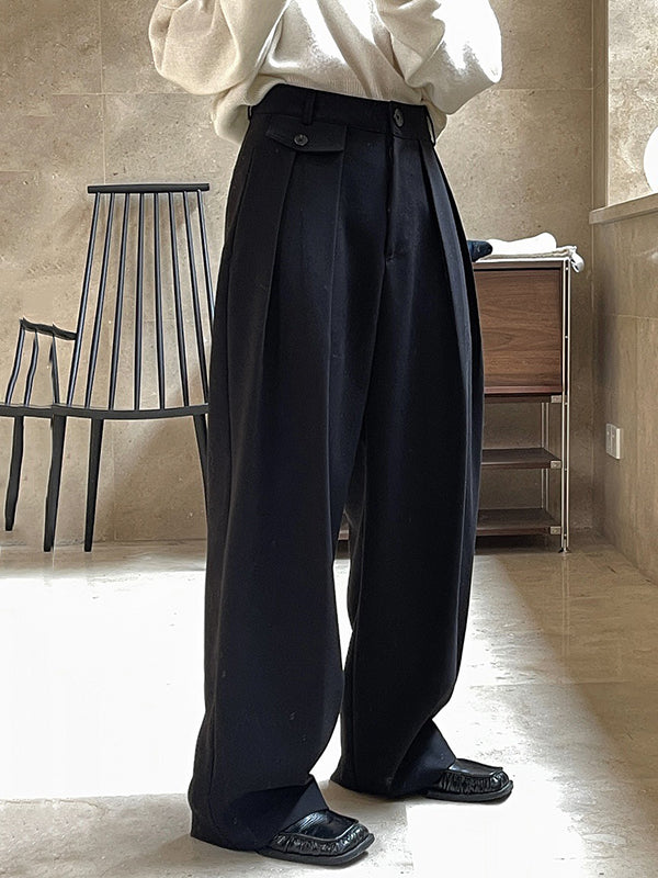 Loose Pleated Solid Color Casual Pants Bottoms