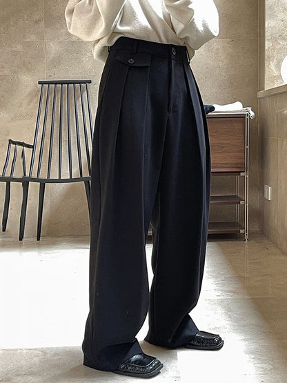 Loose Pleated Solid Color Casual Pants Bottoms