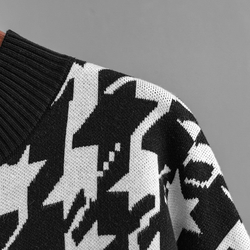 Houndstooth Crew Neck Loose Sweater