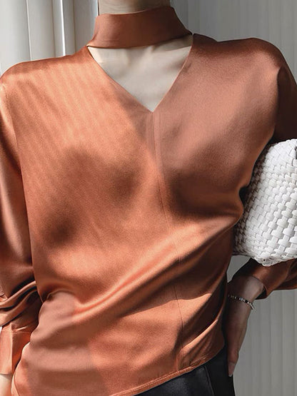 Wrap Hollow Solid Color V-Neck Blouses&Shirts Tops