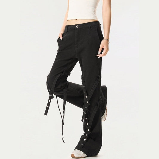 3D Tie-Wrap Flare Cargo Pants Slim Fit Unisex Design